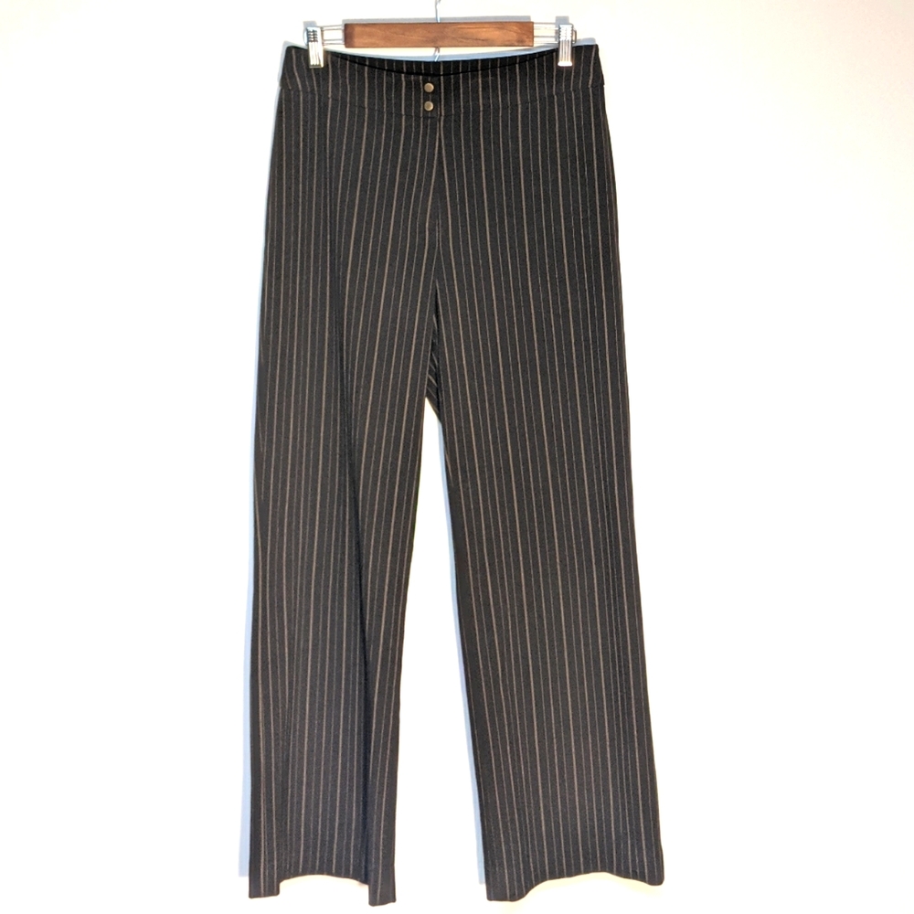 Jones New York Sport Charcoal Black Pants w Bronze Stripe High Rise Straight Leg